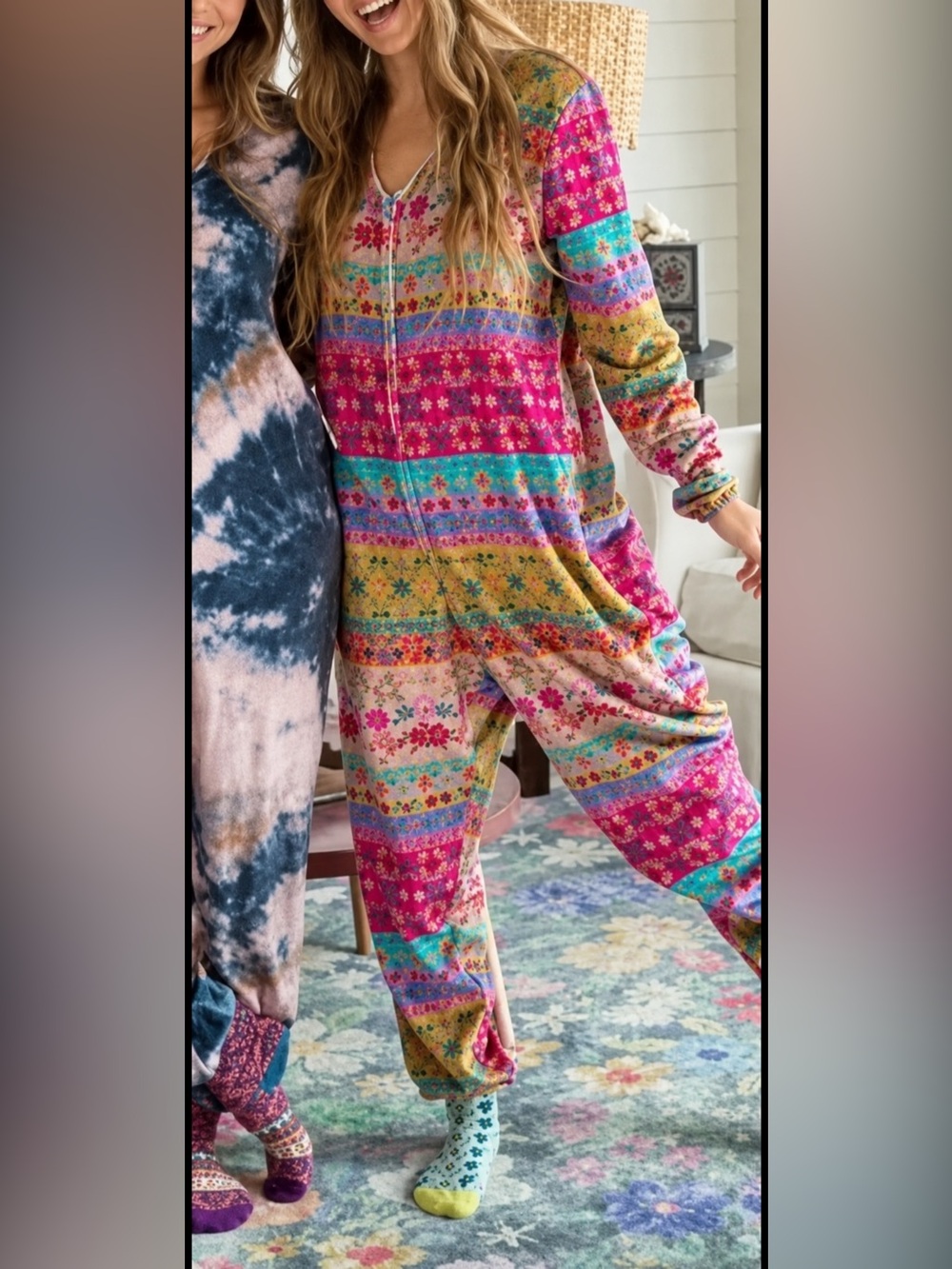 Natural Life Patchwork Floral Sherpa Lined Jumpsuit Onesie Size Small Boho NWOT